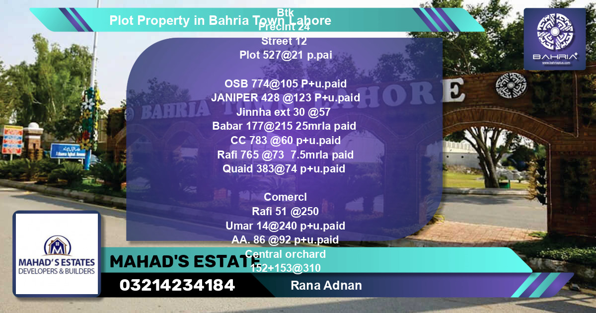 Residential Plot for Sale in Bahria Town, Lahore - (BP-44381)