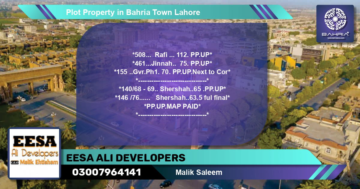 Residential Plot for Sale in Bahria Town, Lahore - (BP-44391)