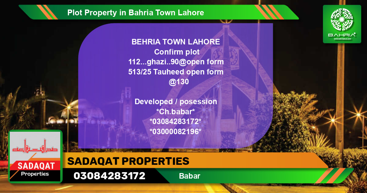 Residential Plot for Sale in Bahria Town, Lahore - (BP-44409)