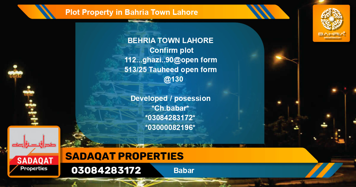 Residential Plot for Sale in Bahria Town, Lahore - (BP-44411)