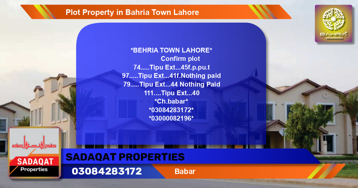 Residential Plot for Sale in Bahria Town, Lahore - (BP-44425)