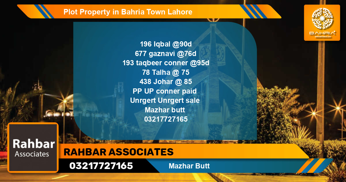 Residential Plot for Sale in Bahria Town, Lahore - (BP-44459)