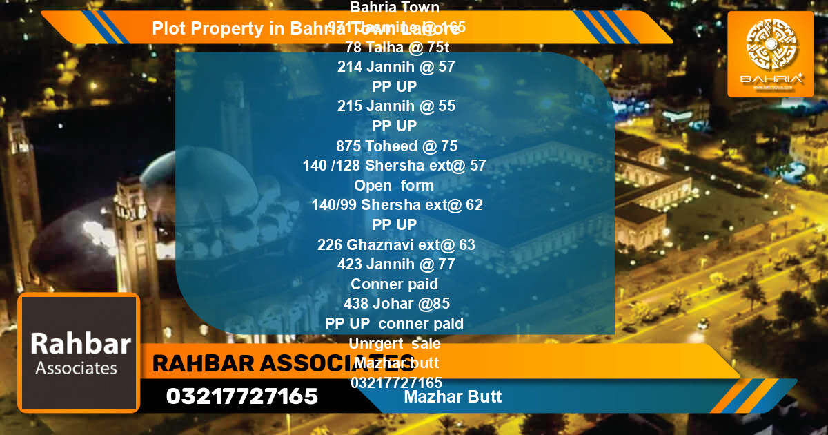 Residential Plot for Sale in Bahria Town, Lahore - (BP-44460)