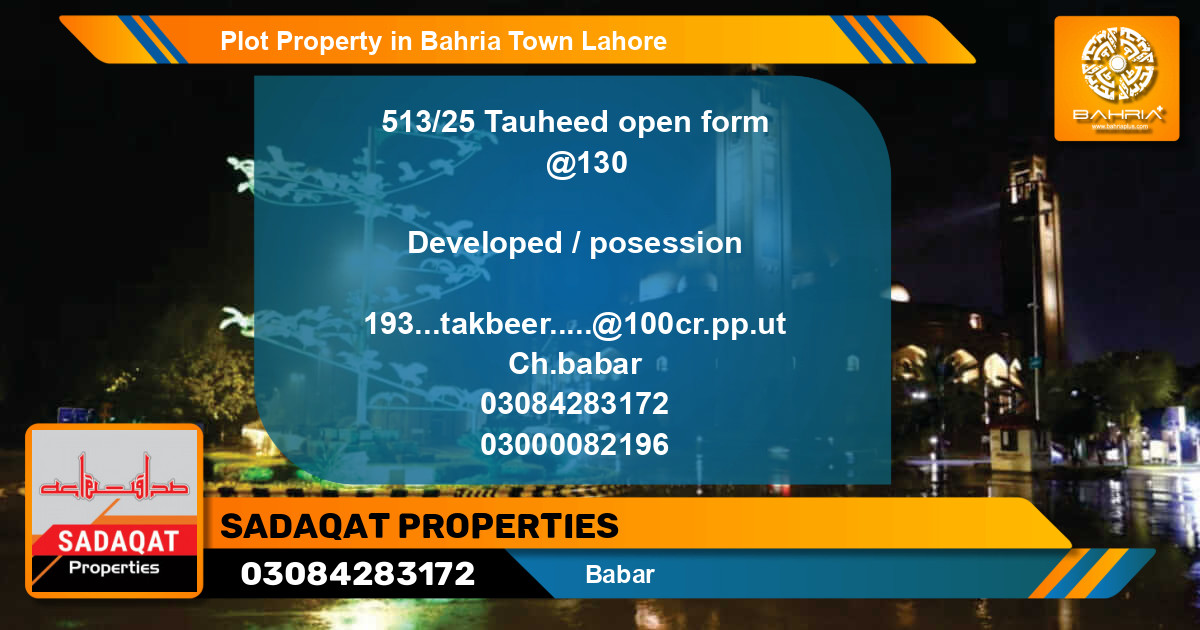 Residential Plot for Sale in Bahria Town, Lahore - (BP-44478)