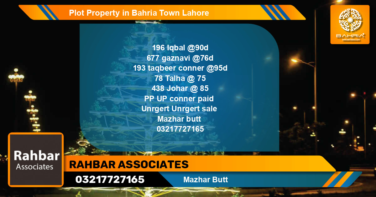 Residential Plot for Sale in Bahria Town, Lahore - (BP-44480)