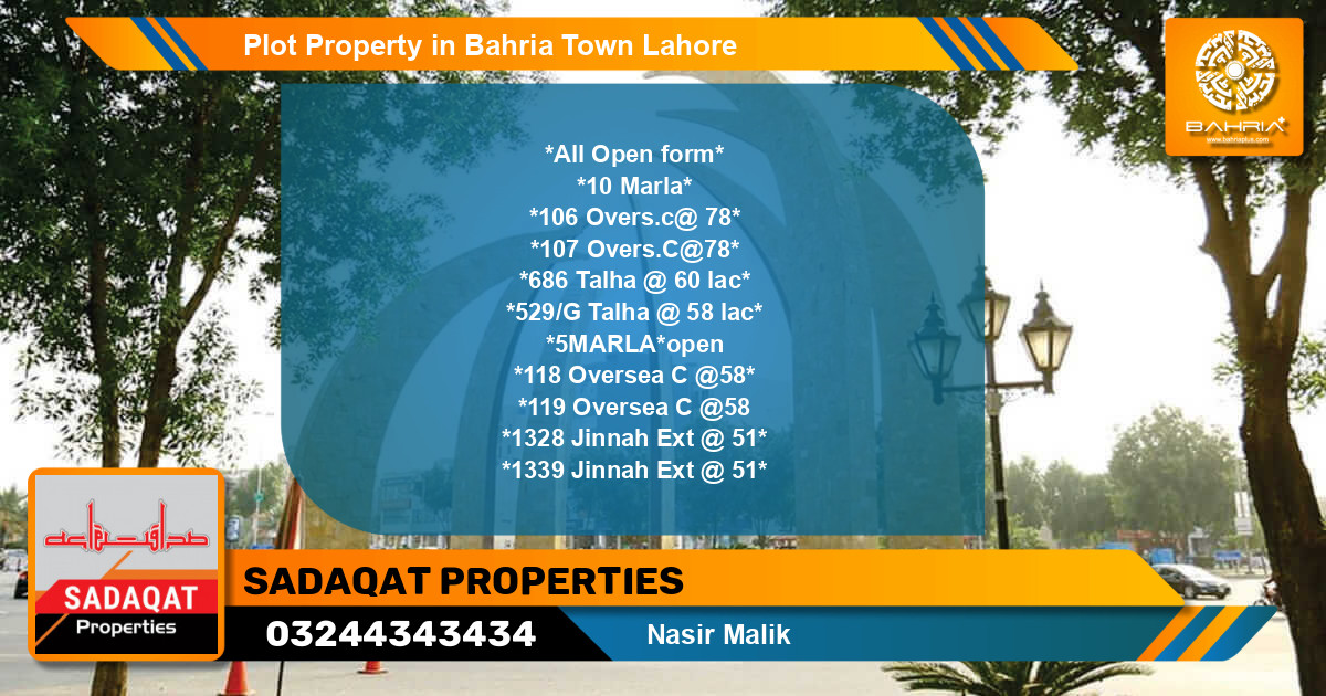 Residential Plot for Sale in Bahria Town, Lahore - (BP-44515)