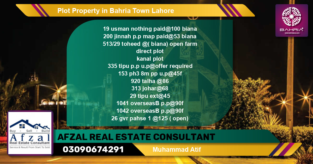 Residential Plot for Sale in Bahria Town, Lahore - (BP-44532)