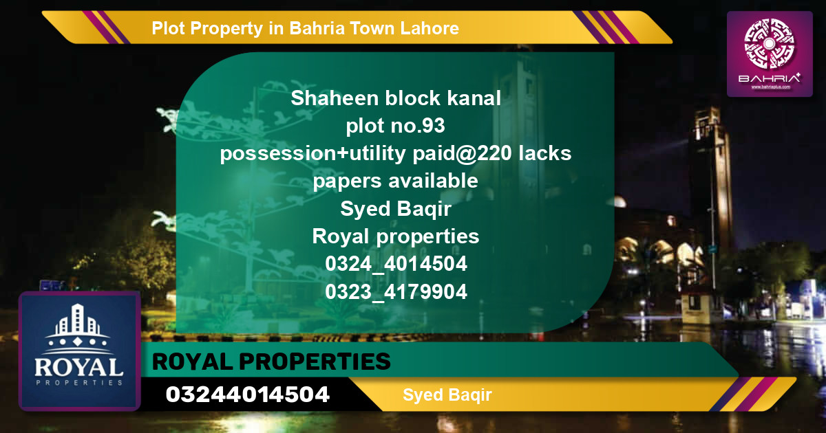 Residential Plot for Sale in Bahria Town, Lahore - (BP-44535)