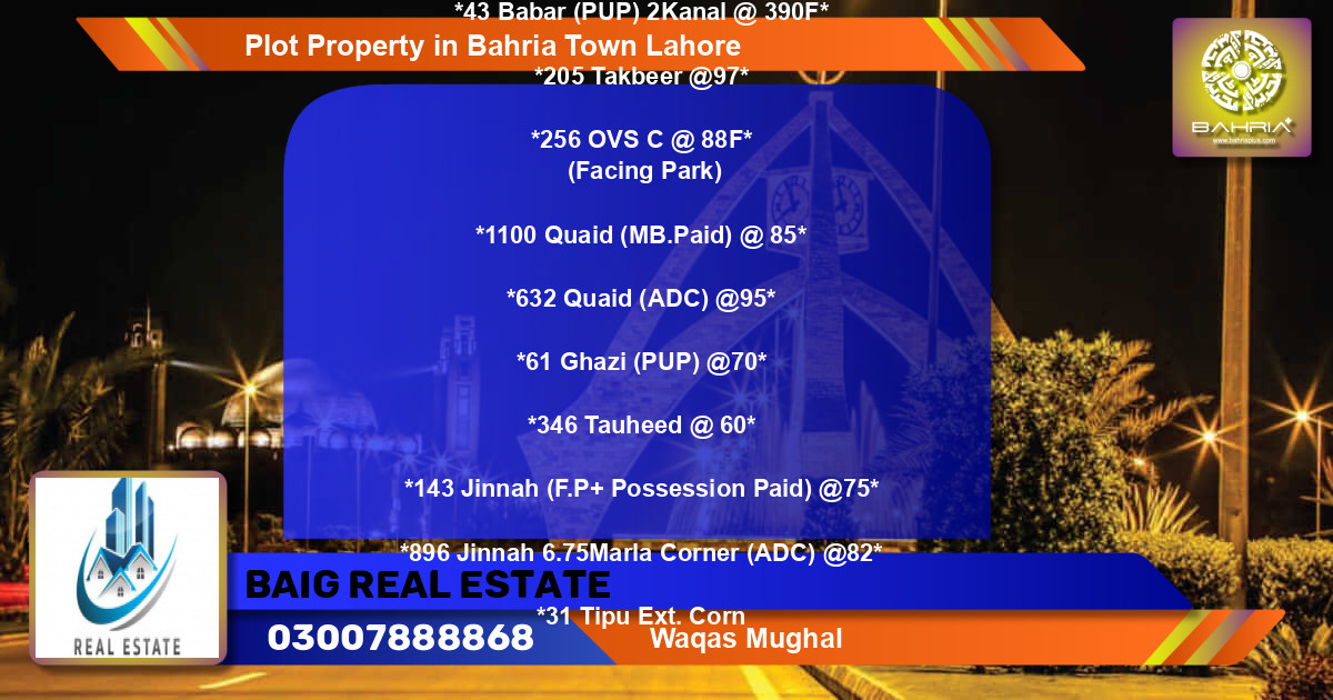 Residential Plot for Sale in Bahria Town, Lahore - (BP-44680)