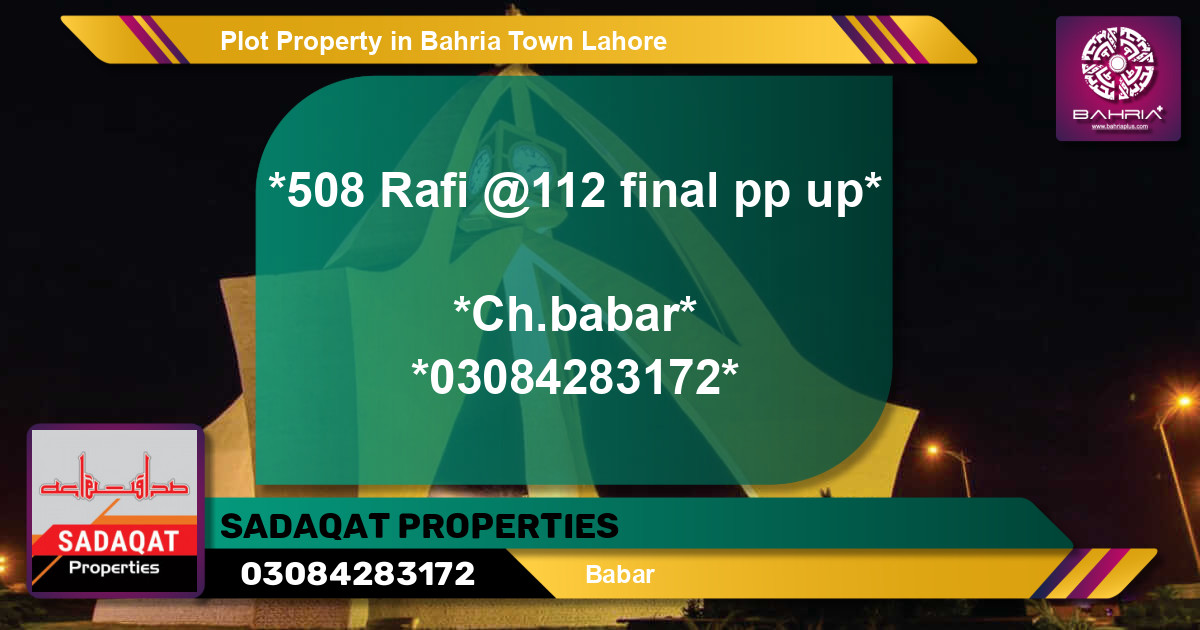 Residential Plot for Sale in Bahria Town, Lahore - (BP-44718)