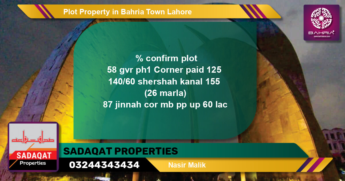 Residential Plot for Sale in Bahria Town, Lahore - (BP-44738)