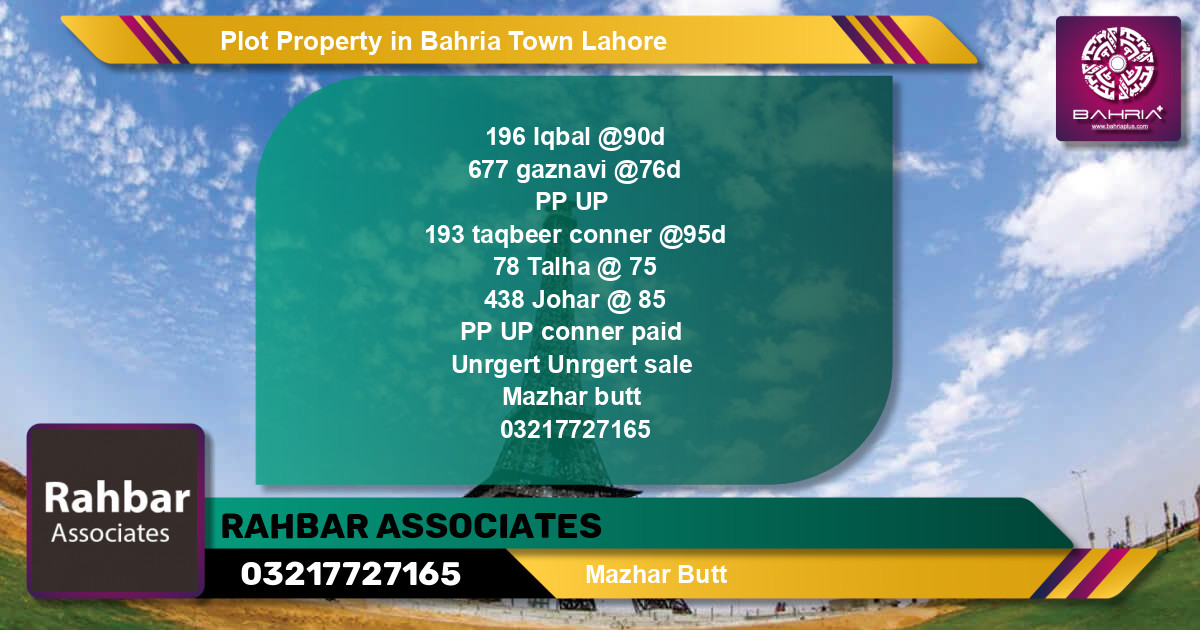 Residential Plot for Sale in Bahria Town, Lahore - (BP-44750)