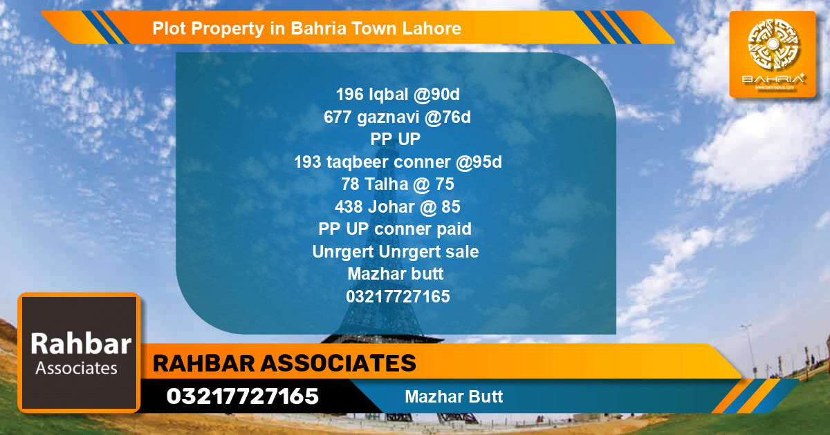 Residential Plot for Sale in Bahria Town, Lahore - (BP-44751)