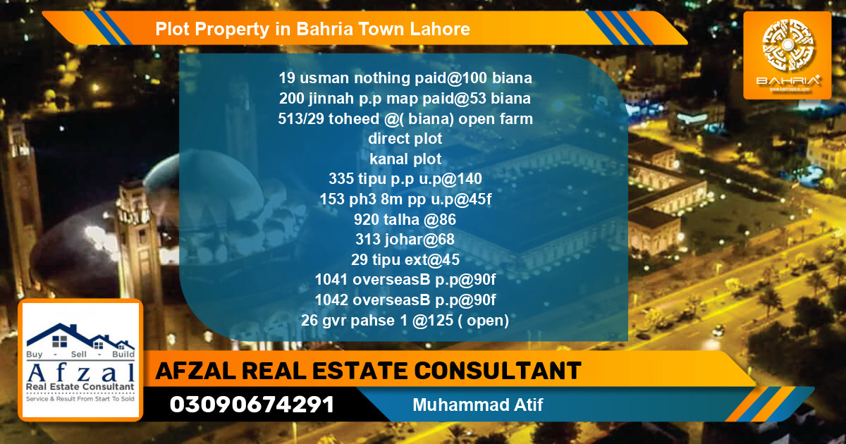Residential Plot for Sale in Bahria Town, Lahore - (BP-44770)