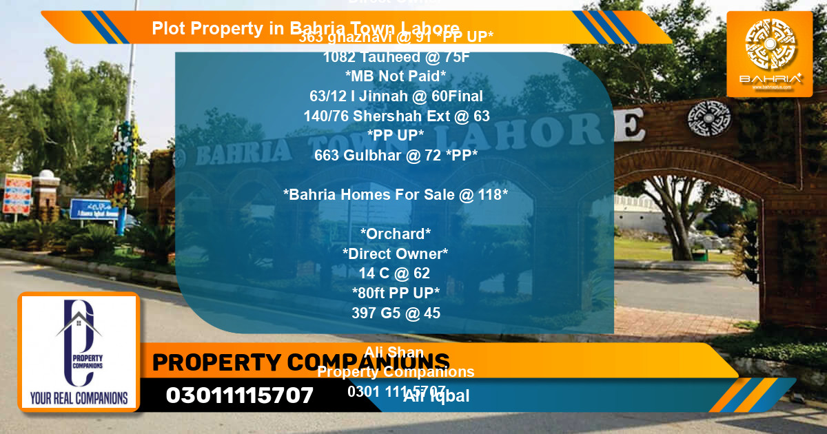 Residential Plot for Sale in Bahria Town, Lahore - (BP-44784)