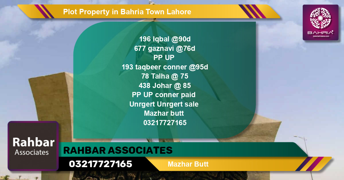 Residential Plot for Sale in Bahria Town, Lahore - (BP-44840)