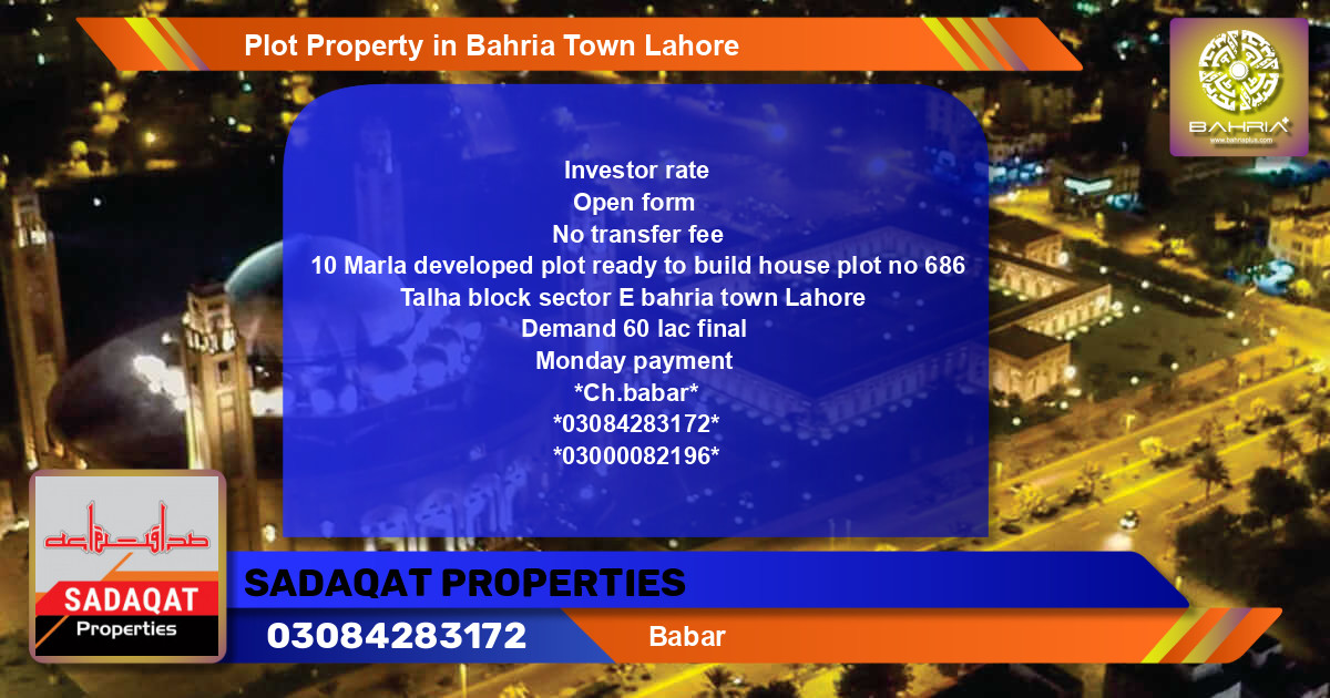 Residential Plot for Sale in Bahria Town, Lahore - (BP-44906)