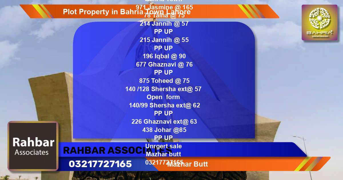Residential Plot for Sale in Bahria Town, Lahore - (BP-44925)