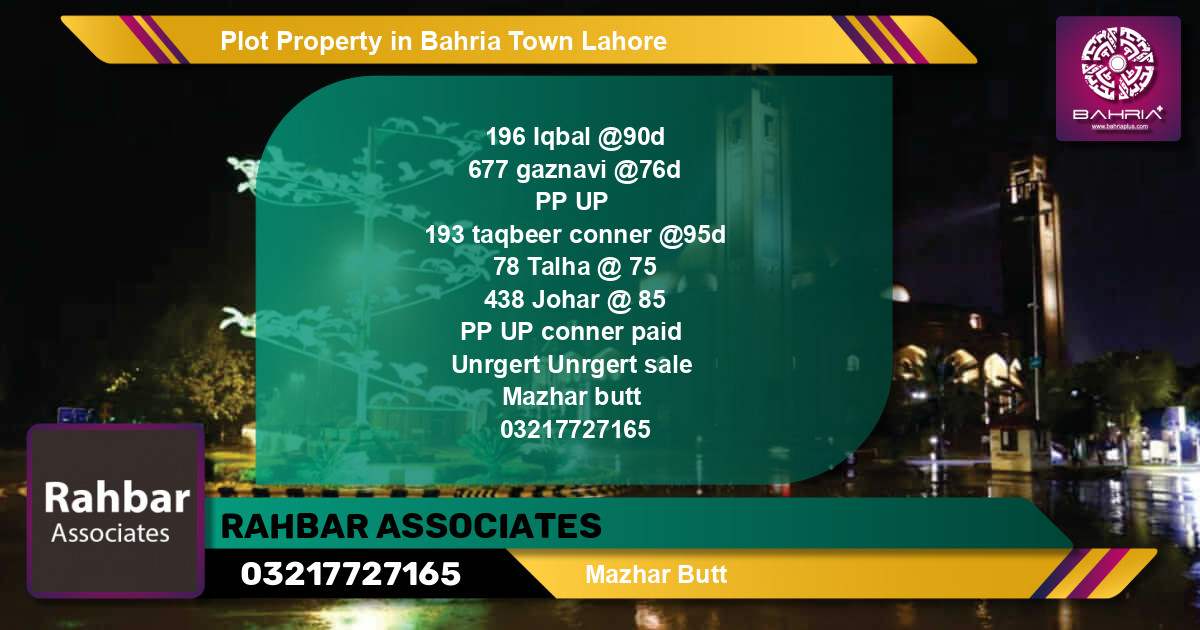 Residential Plot for Sale in Bahria Town, Lahore - (BP-44926)