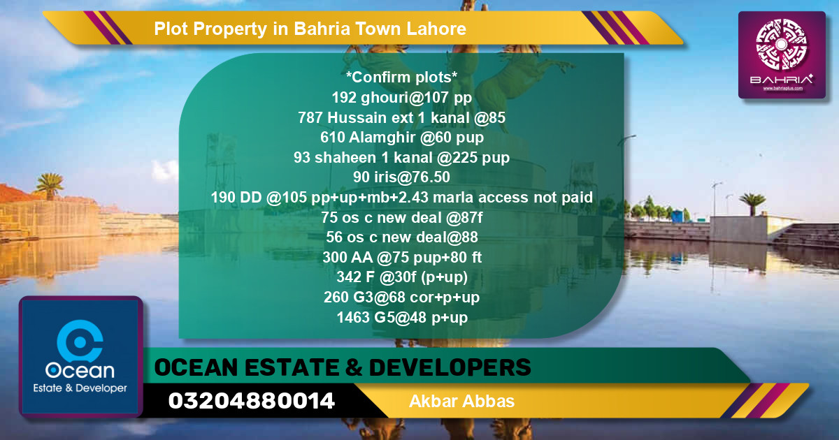 Residential Plot for Sale in Bahria Town, Lahore - (BP-44941)