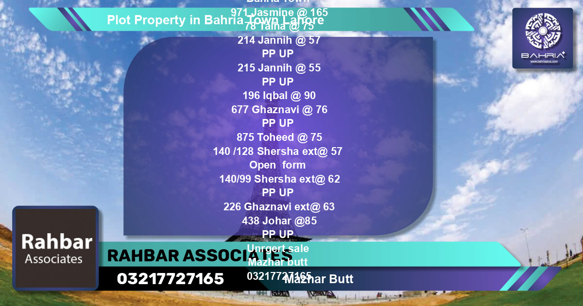 Residential Plot for Sale in Bahria Town, Lahore - (BP-44960)