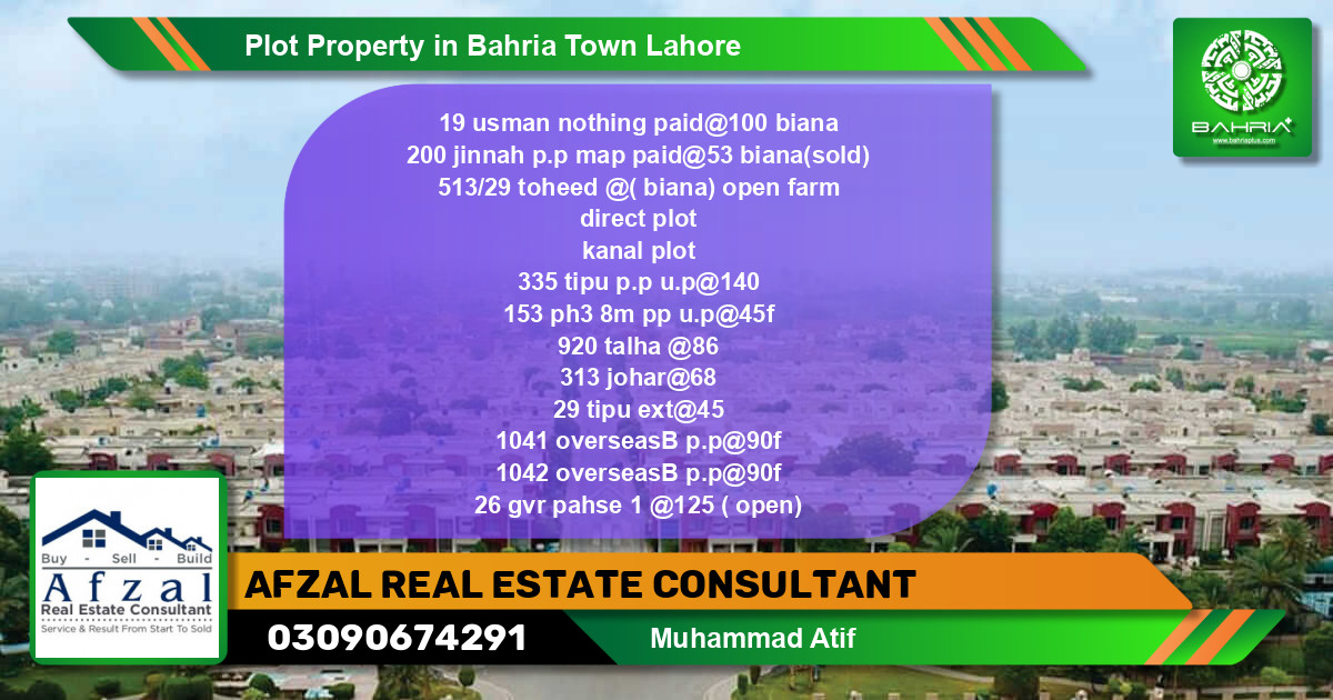 Residential Plot for Sale in Bahria Town, Lahore - (BP-44980)