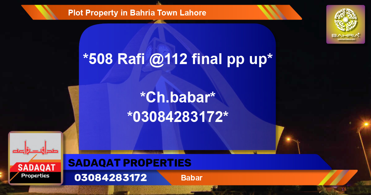 Residential Plot for Sale in Bahria Town, Lahore - (BP-45013)