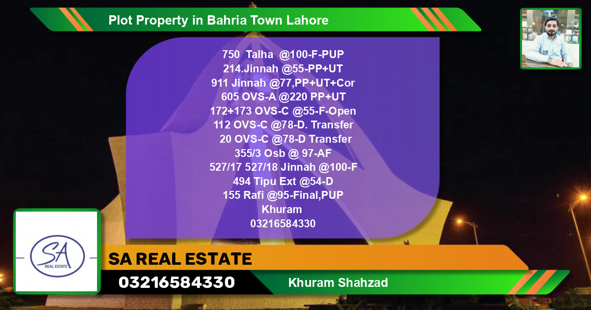 Residential Plot for Sale in Bahria Town, Lahore - (BP-45048)