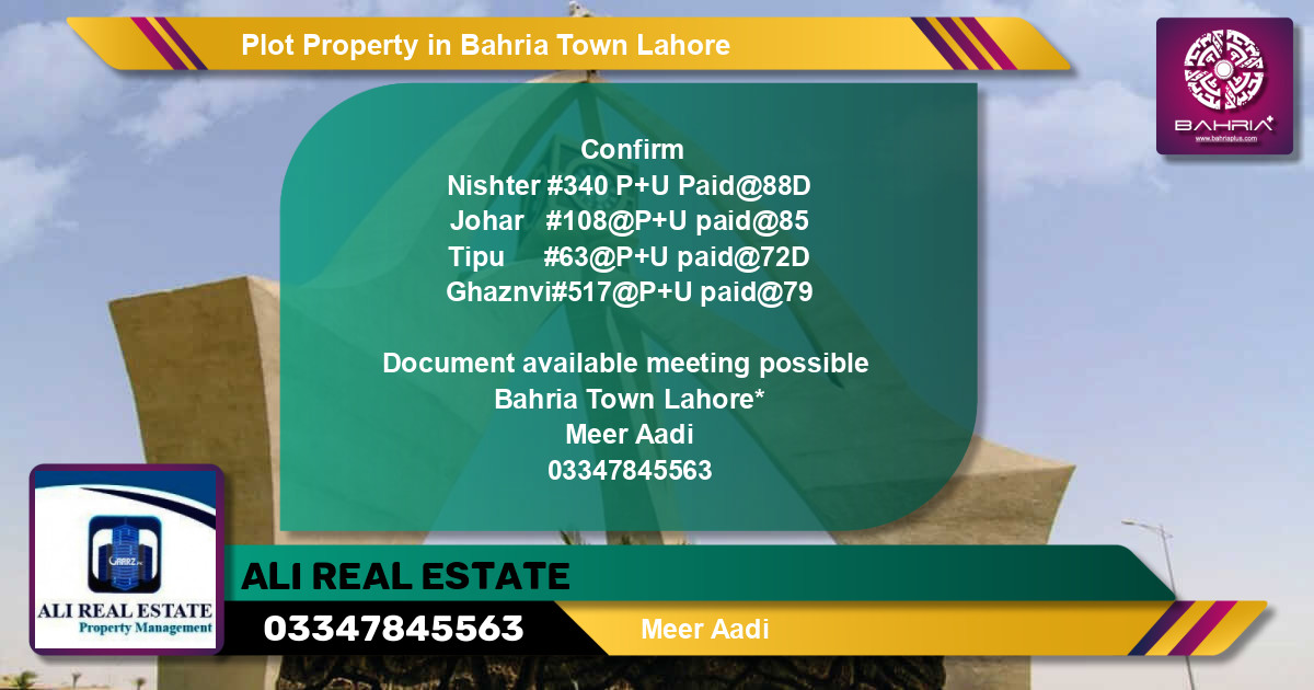 Residential Plot for Sale in Bahria Town, Lahore - (BP-45049)