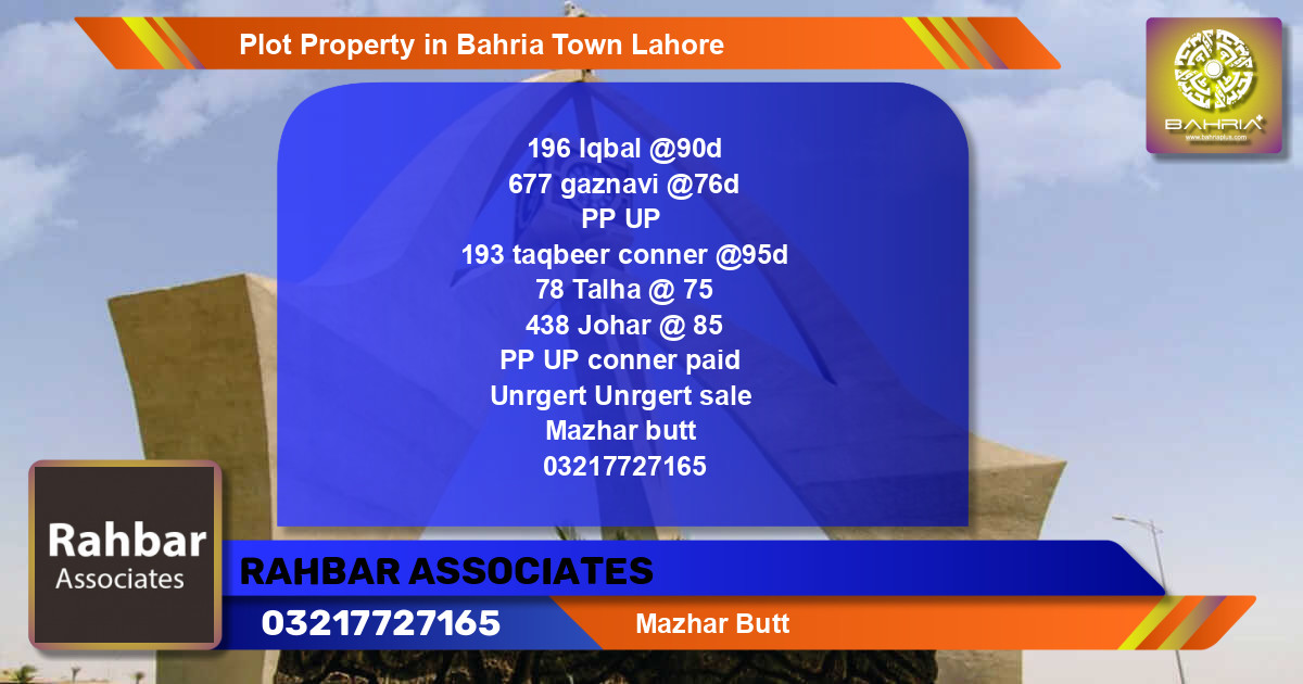 Residential Plot for Sale in Bahria Town, Lahore - (BP-45085)