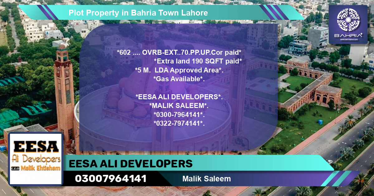 Residential Plot for Sale in Bahria Town, Lahore - (BP-45122)