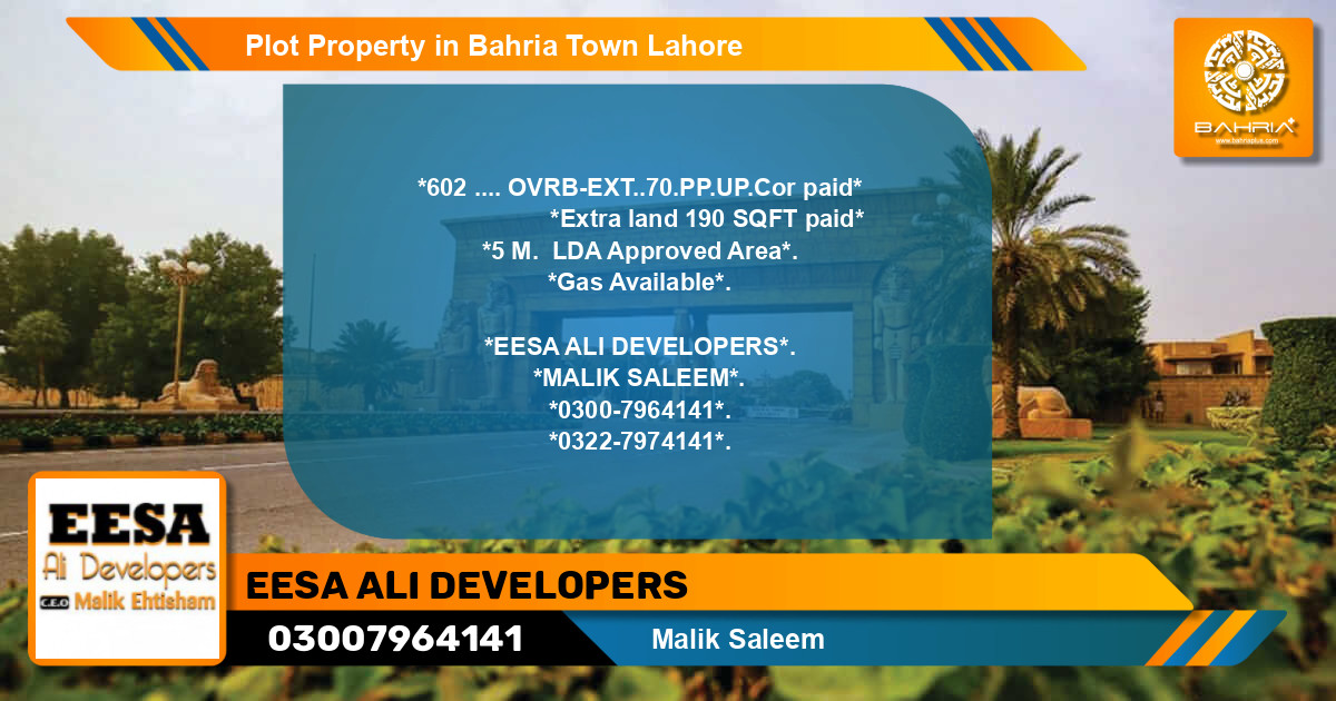 Residential Plot for Sale in Bahria Town, Lahore - (BP-45123)