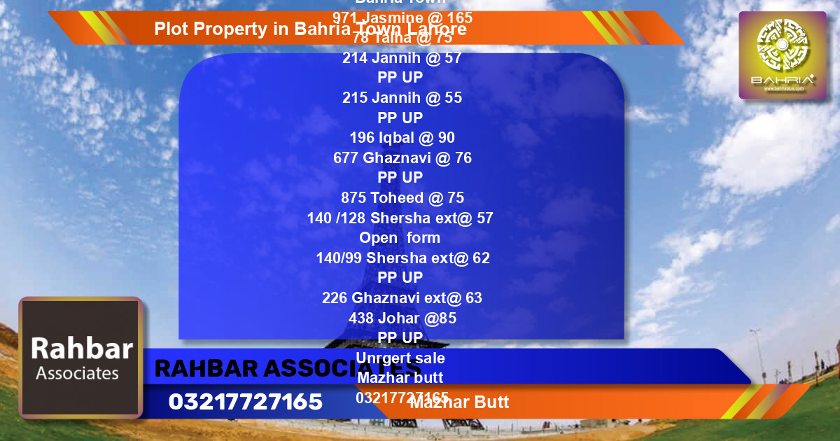 Residential Plot for Sale in Bahria Town, Lahore - (BP-45254)