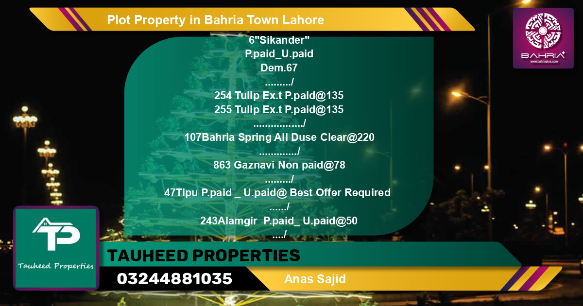 Residential Plot for Sale in Bahria Town, Lahore - (BP-45339)
