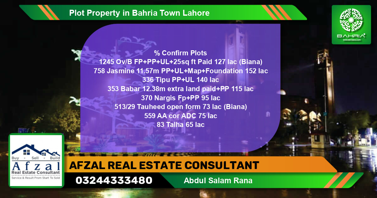 Residential Plot for Sale in Bahria Town, Lahore - (BP-45406)