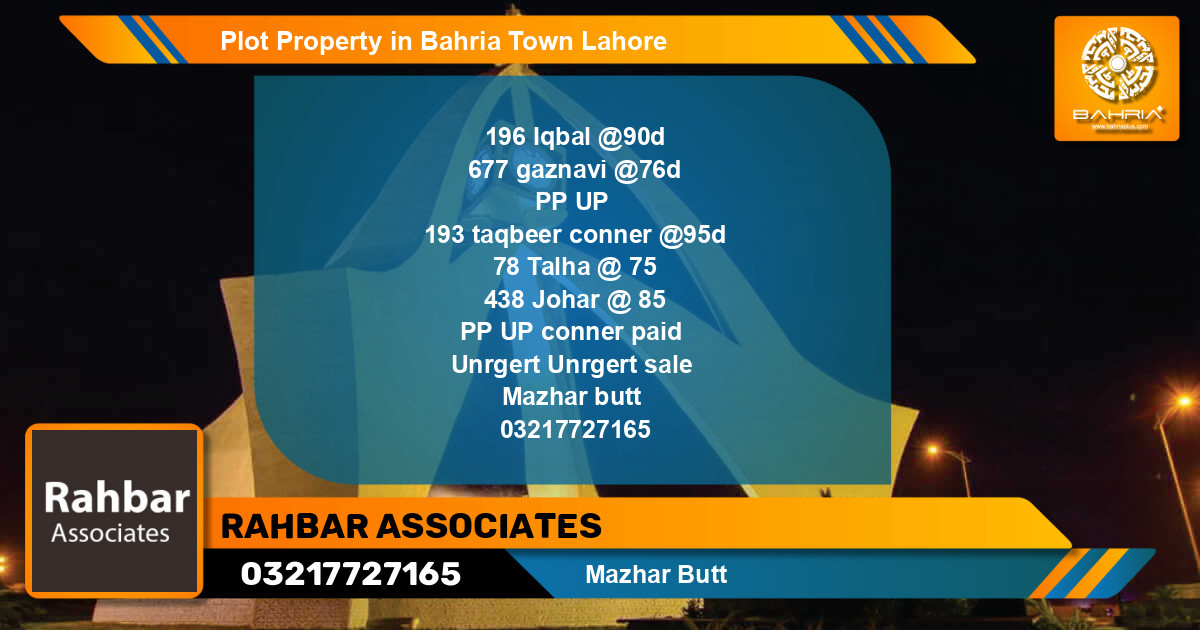 Residential Plot for Sale in Bahria Town, Lahore - (BP-45489)