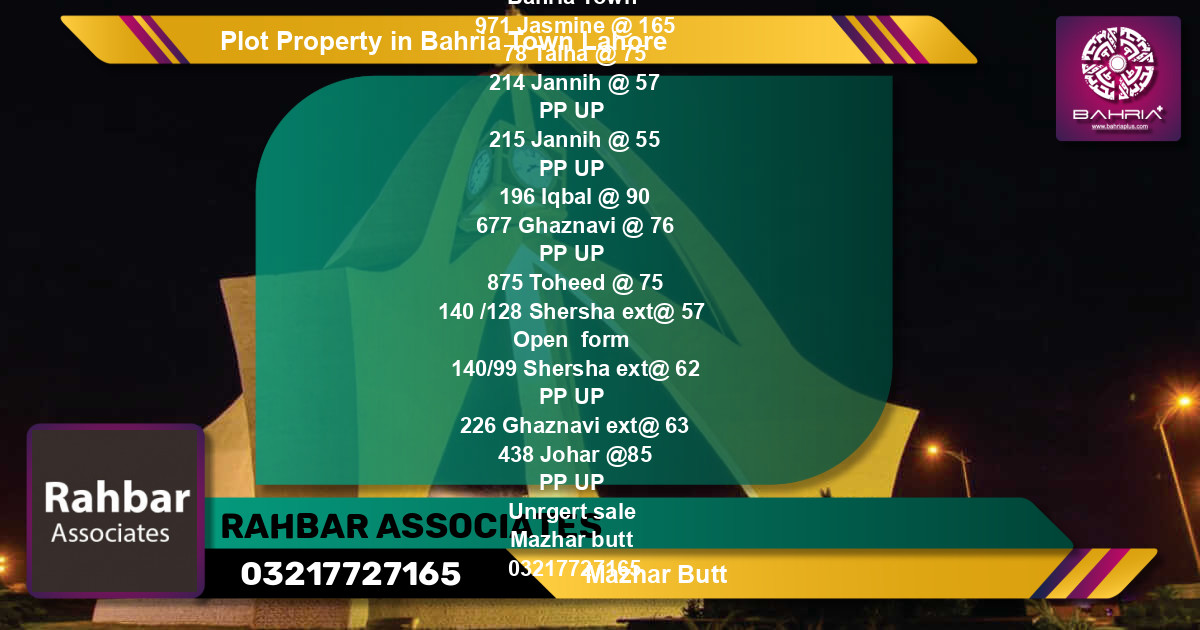Residential Plot for Sale in Bahria Town, Lahore - (BP-45490)