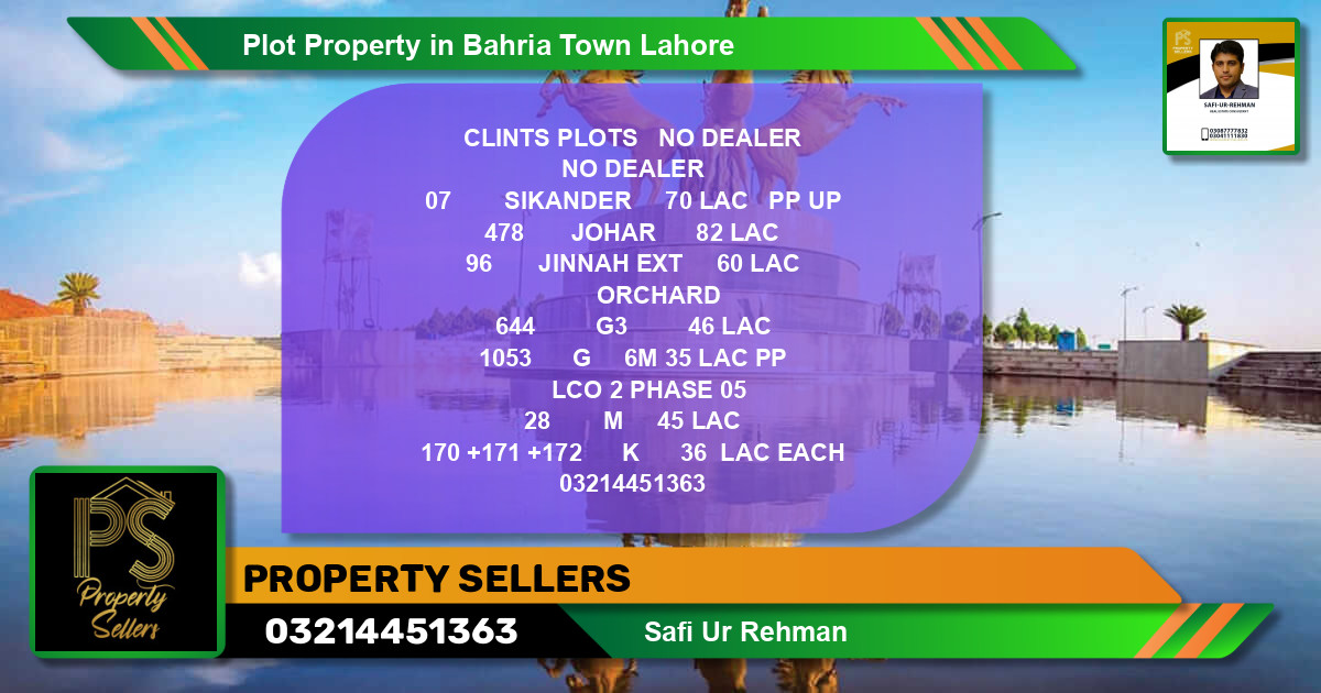 Residential Plot for Sale in Bahria Town, Lahore - (BP-45514)