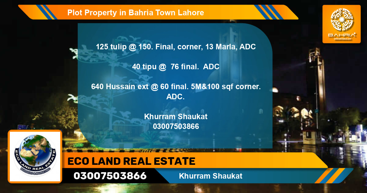 Residential Plot for Sale in Bahria Town, Lahore - (BP-45577)