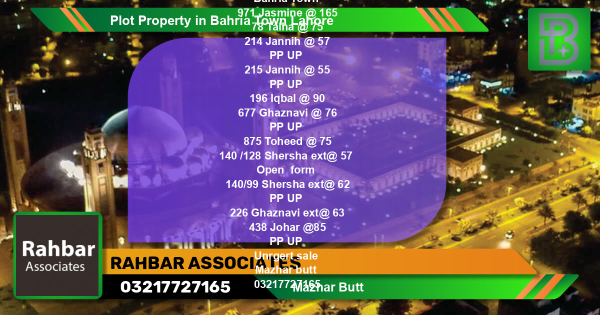 Residential Plot for Sale in Bahria Town, Lahore - (BP-45613)