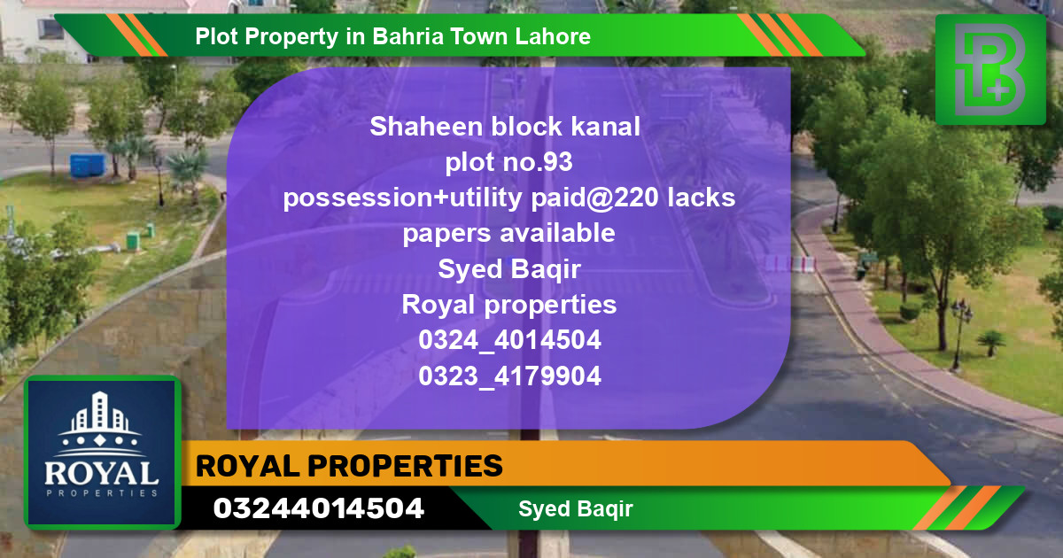 Residential Plot for Sale in Bahria Town, Lahore - (BP-45621)