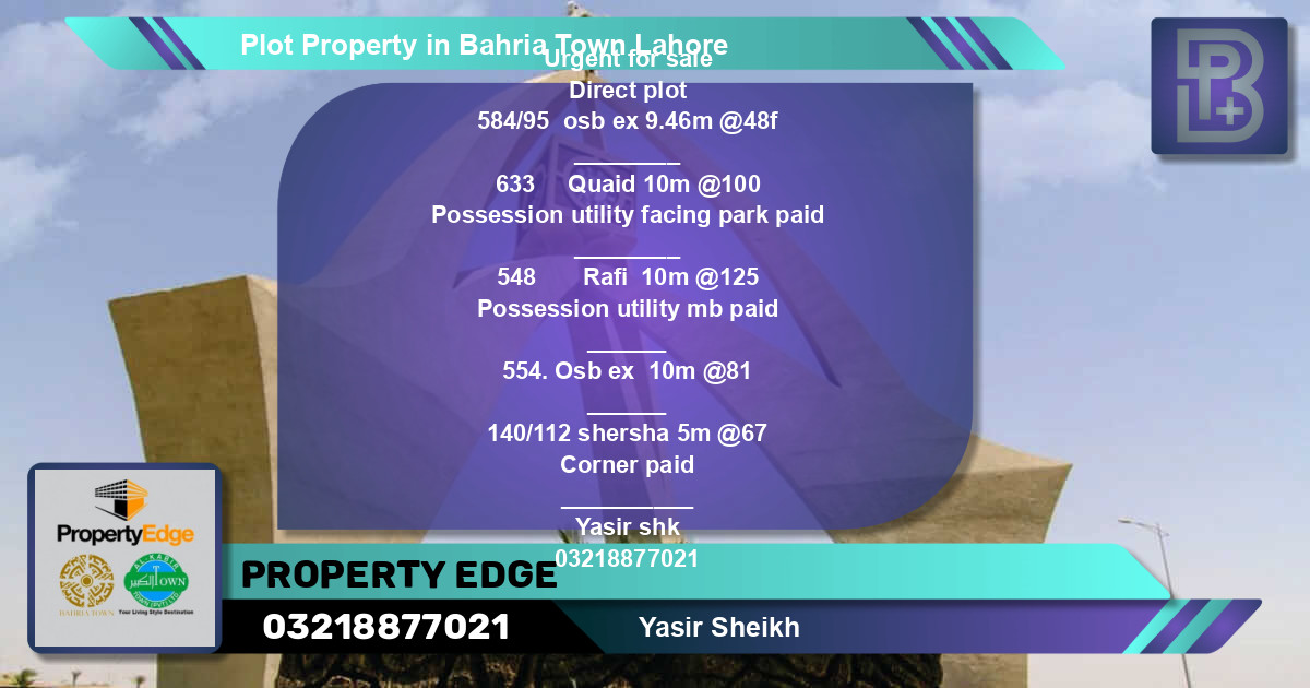 Residential Plot for Sale in Bahria Town, Lahore - (BP-45771)