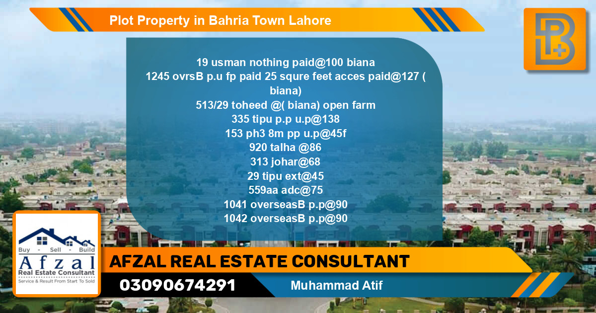 Residential Plot for Sale in Bahria Town, Lahore - (BP-45794)