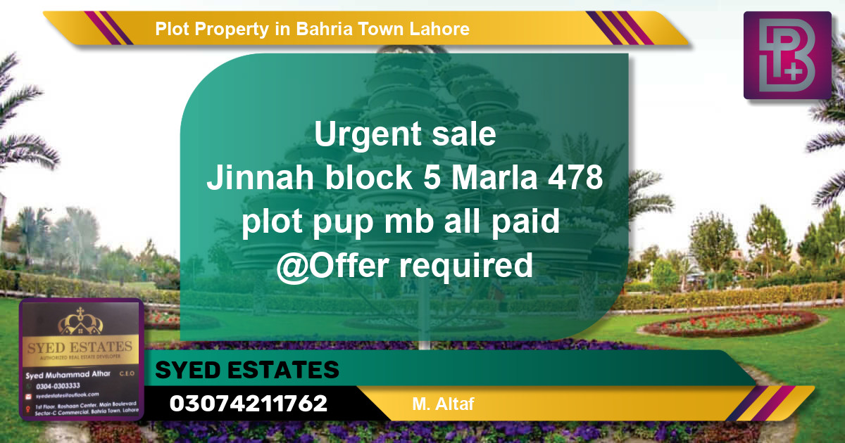 Residential Plot for Sale in Bahria Town, Lahore - (BP-46043)