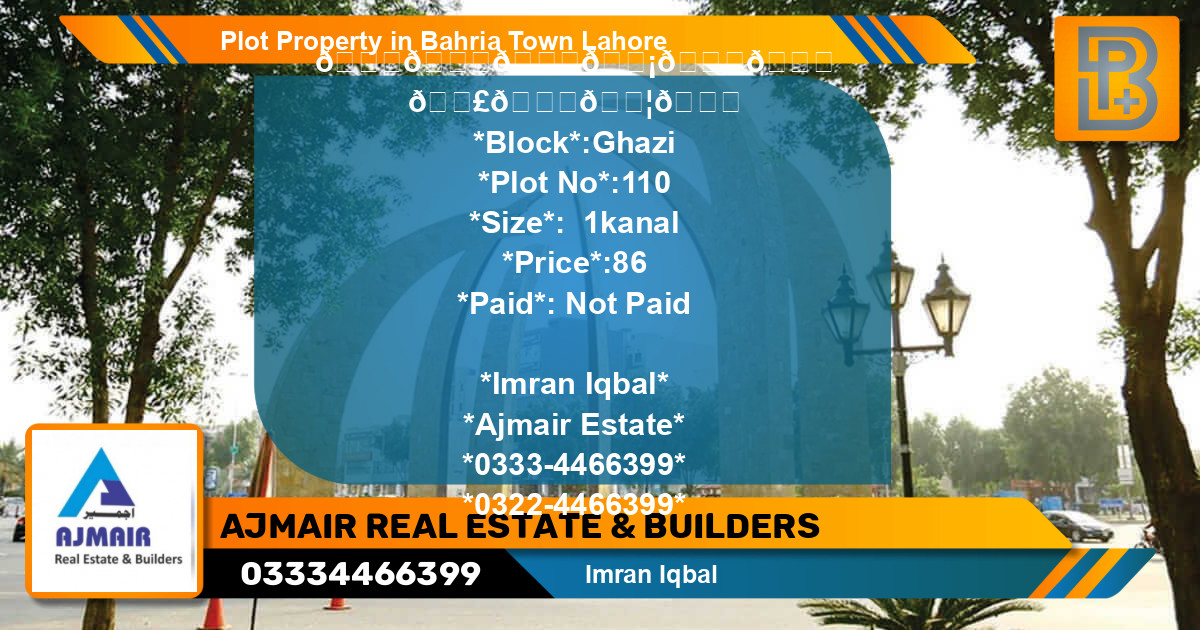 Residential Plot for Sale in Bahria Town, Lahore - (BP-46106)
