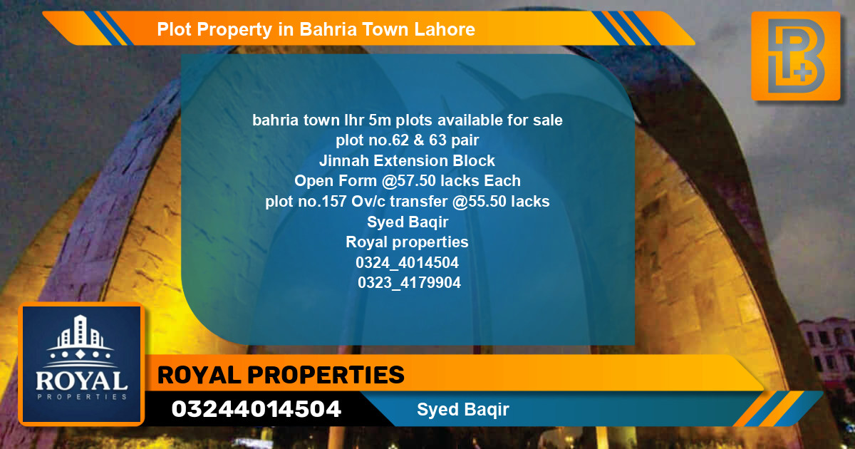 Residential Plot for Sale in Bahria Town, Lahore - (BP-46130)