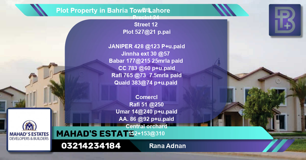Residential Plot for Sale in Bahria Town, Lahore - (BP-46204)