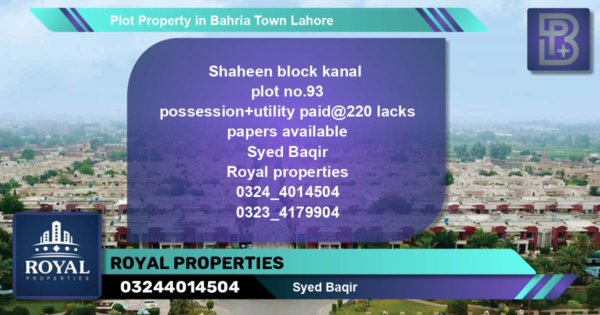 Residential Plot for Sale in Bahria Town, Lahore - (BP-46251)