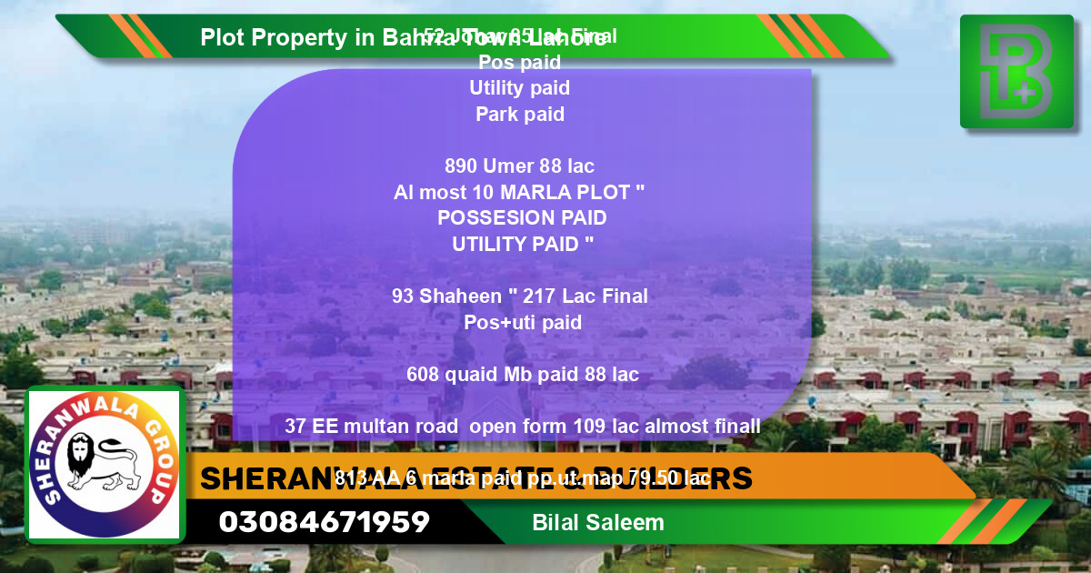 Residential Plot for Sale in Bahria Town, Lahore - (BP-46283)