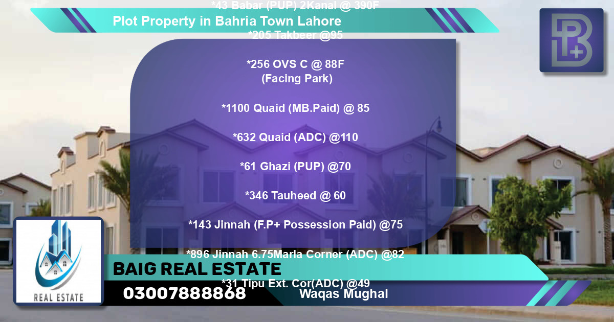 Residential Plot for Sale in Bahria Town, Lahore - (BP-46299)